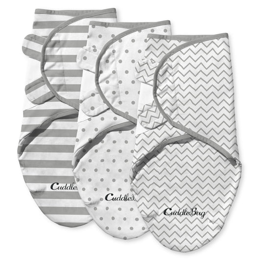 Cuddlebug Adjustable Swaddle - Pack of 3 Velcro Swaddles from the Favorite Spots and Stripes Collection, made with soft, breathable 100% cotton for newborns 7-14 lbs (0-3 months).