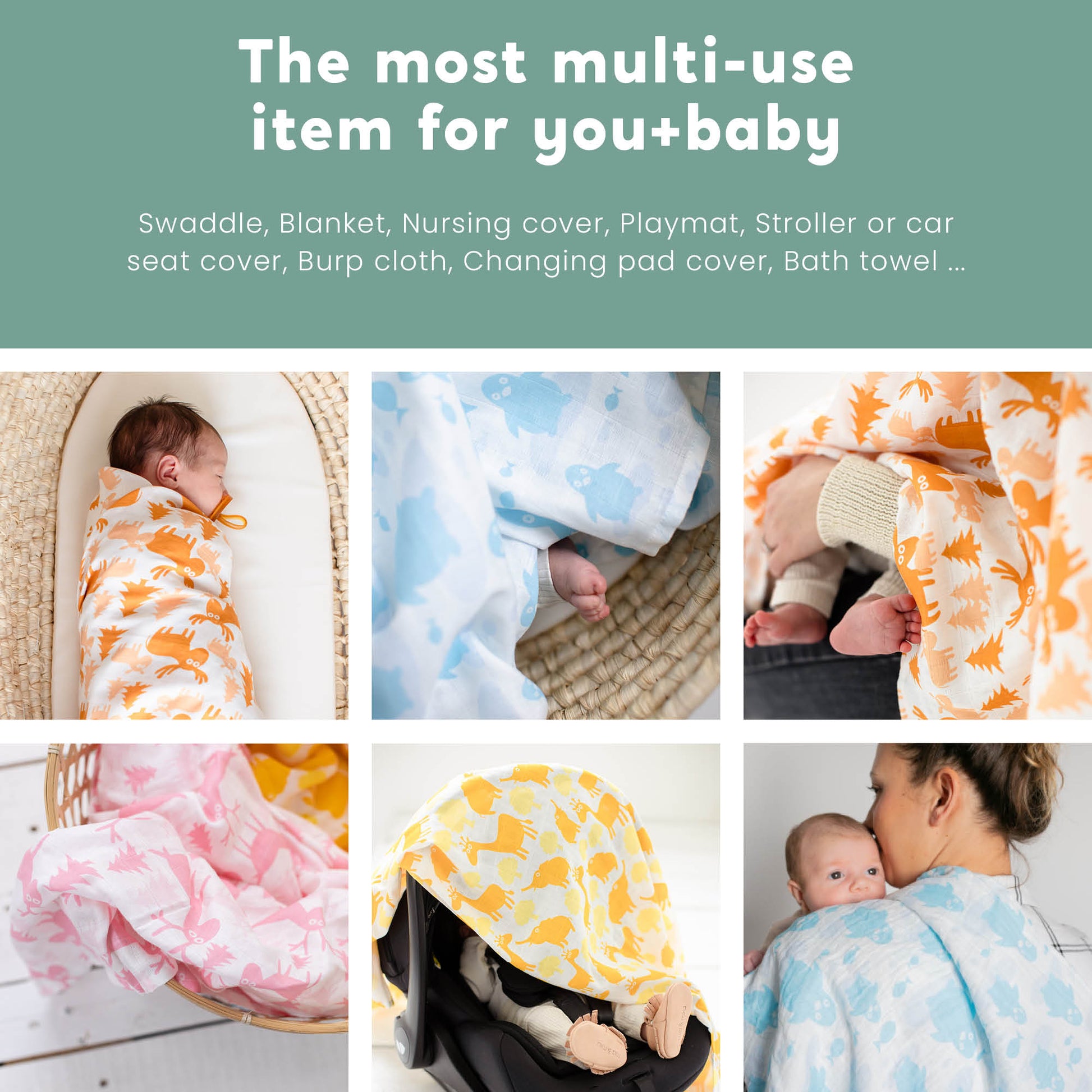 CuddleBug Muslin Cotton Swaddle Blankets (4 Pack) – Colorful Critters design. Made from 100% premium muslin cotton, these extra-large, breathable 4x4 ft swaddles provide lightweight comfort and cozy security for better sleep.