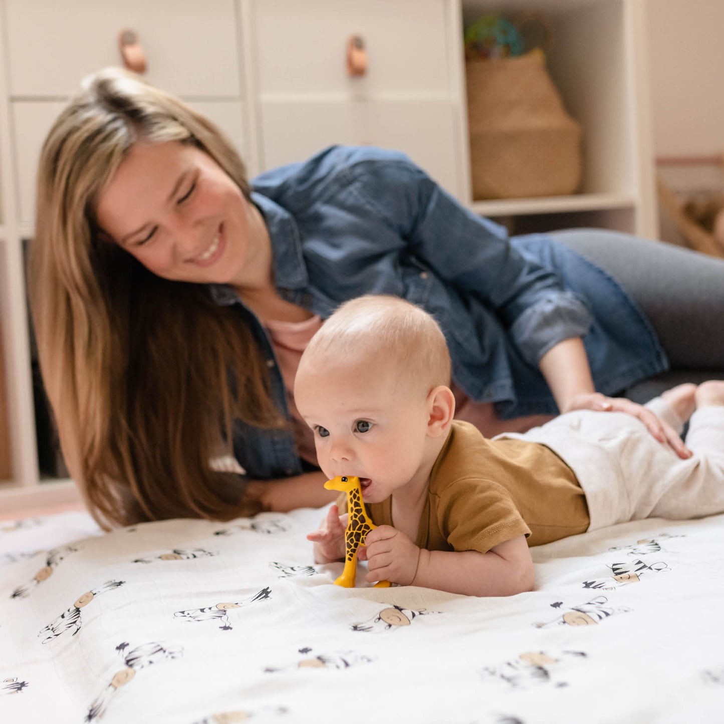 CuddleBug Muslin Cotton Swaddle Blankets (4 Pack) – Safari Friends design. Made from 100% premium muslin cotton, these extra-large, breathable 4x4 ft swaddles provide lightweight comfort and cozy security for better sleep.