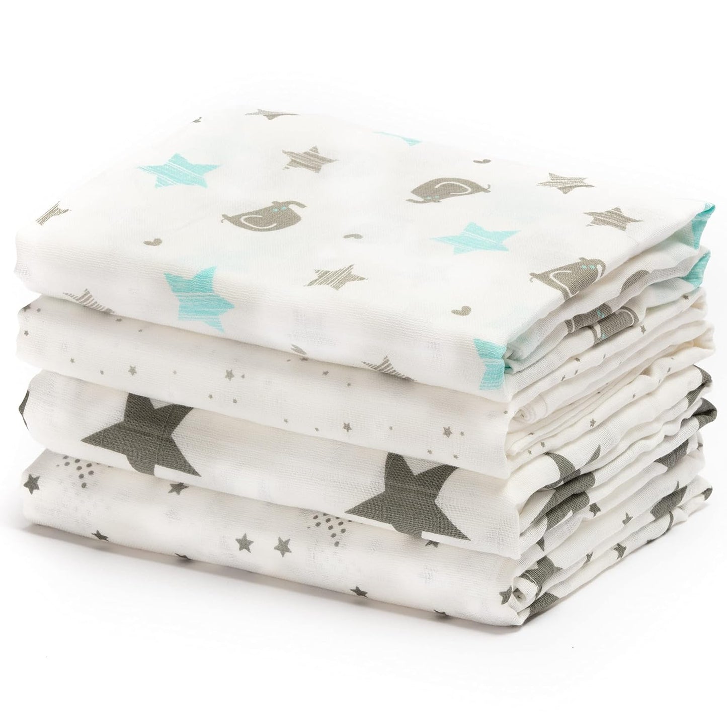 CuddleBug Muslin Cotton Swaddle Blankets (4 Pack) – Starry Nights design. Made from 100% premium muslin cotton, these extra-large, breathable 4x4 ft swaddles provide lightweight comfort and cozy security for better sleep.