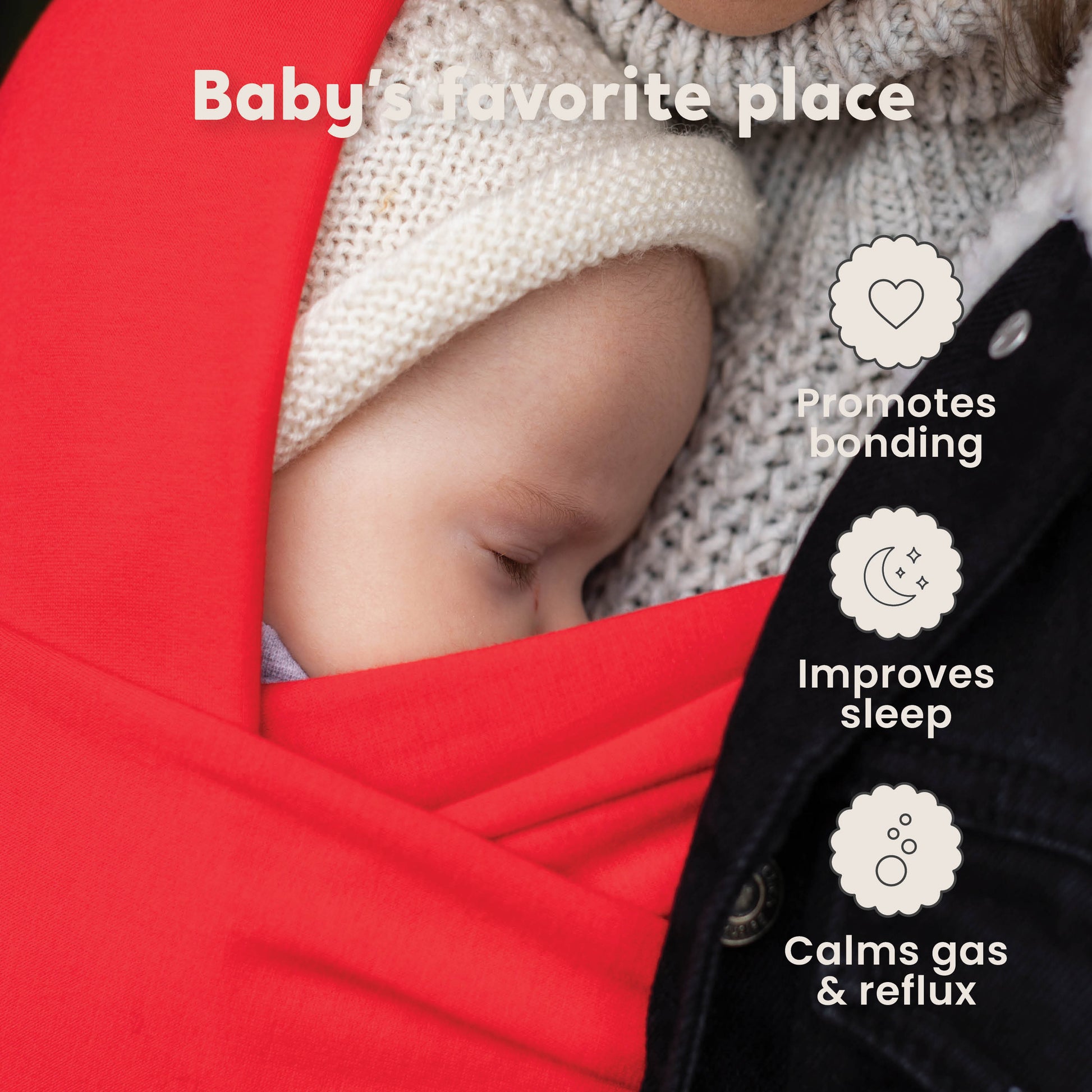 CuddleBug Original Baby Wrap – Red. A soft, stretchy cotton-spandex baby wrap for newborns to toddlers (7-35 lbs). Provides hands-free comfort, even weight distribution, and a secure, snug fit for all body types.